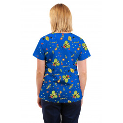 T05 Nursing Uniforms Fitted Scrub V Neck Fun Bug Blue T05-FBB
