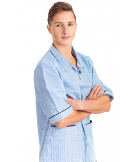 T22 : Nurses Top Revere Collar Male Light Blue Pinstripe T22