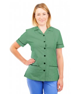 T01 Nurses Uniform Tunic Revere Collar Pinstripe Aqua Green and White T01-PAQ