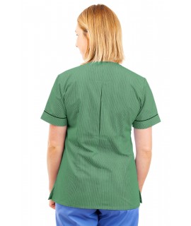 T02 Nurses Uniform V Neck Pinstripe Aqua Green and White T02-PAG