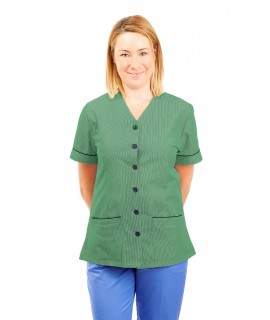 T02 Nurses Uniform V Neck Pinstripe Aqua Green and White T02-PAG