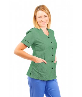 T03 Nurses Tunic Sweetheart Neckline Pinstripe Aqua Green and White T03-PAQ