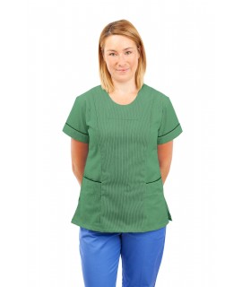 T04 Nurses Uniform Fitted Scrub Round Neck Pinstripe Aqua and Green T04-PAQ