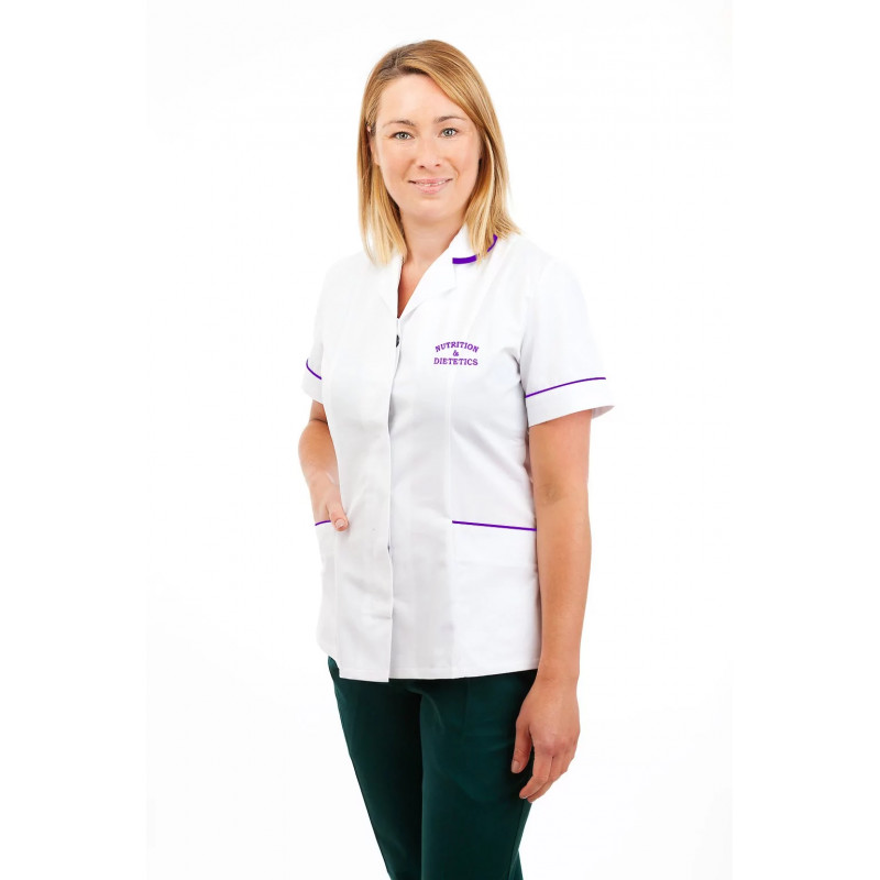Nutrition and Dietetics Uniform Round Collar Concealed Buttons T16 T16-NUTR-WHITE