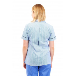 T01 Light Blue Pinstripe - Nurses Uniform Tunic Revere Collar T01