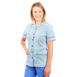 T01 Light Blue Pinstripe - Nurses Uniform Tunic Revere Collar T01