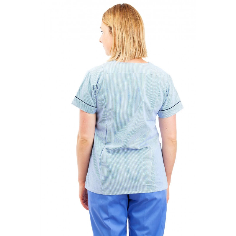 T05 Light Blue Pinstripe - Nursing Uniforms Fitted Scrub V Neck T05