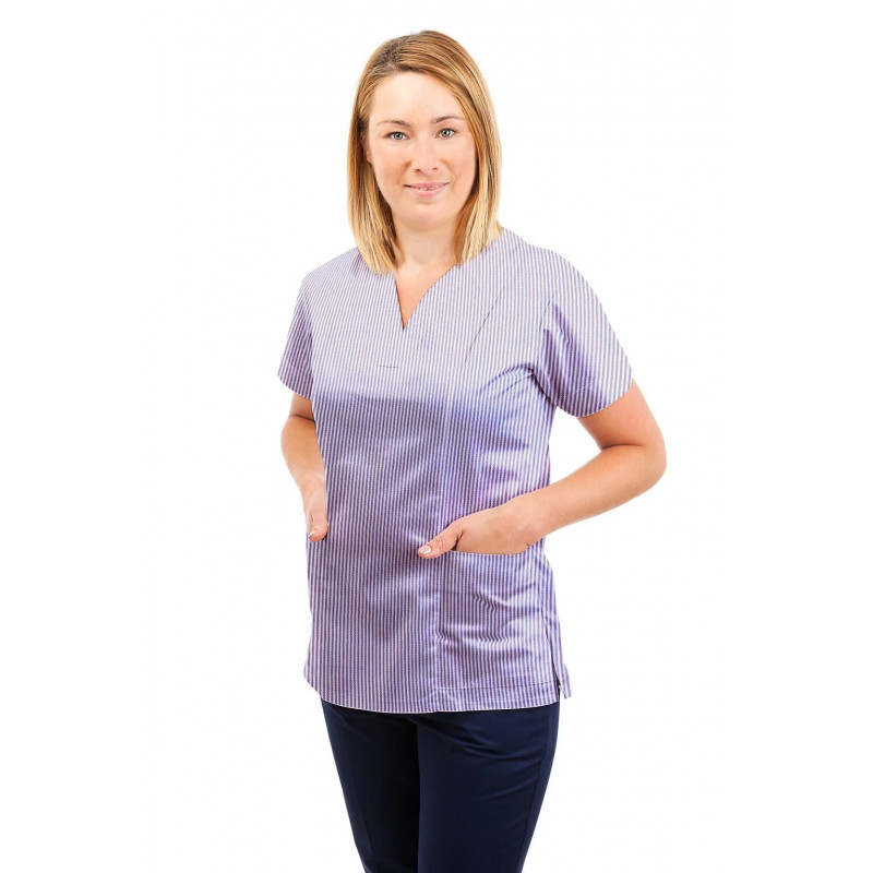 T05 Lilac and White Pinstripe - Nursing Uniforms Fitted Scrub V Neck T05