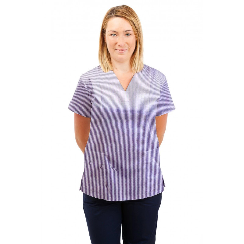 T05 Lilac and White Pinstripe - Nursing Uniforms Fitted Scrub V Neck T05