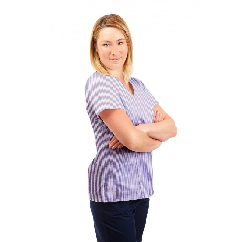 T05 Lilac and White Pinstripe - Nursing Uniforms Fitted Scrub V Neck T05