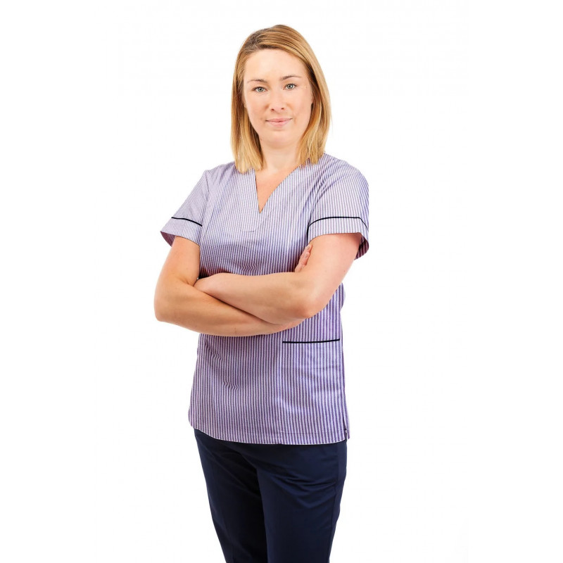 T05 Lilac and White Pinstripe - Nursing Uniforms Fitted Scrub V Neck T05
