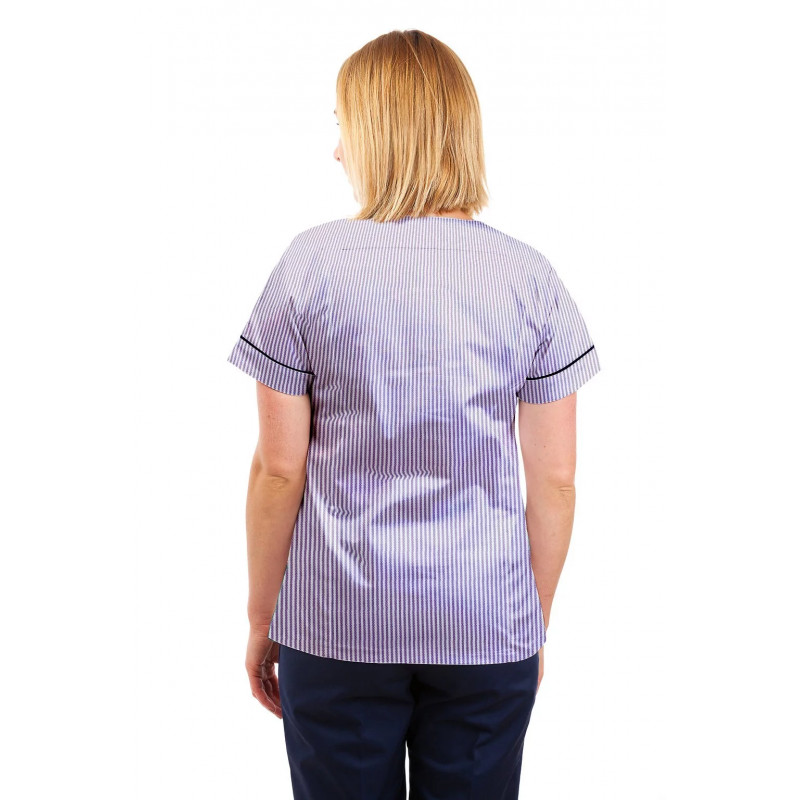 T05 Lilac and White Pinstripe - Nursing Uniforms Fitted Scrub V Neck T05