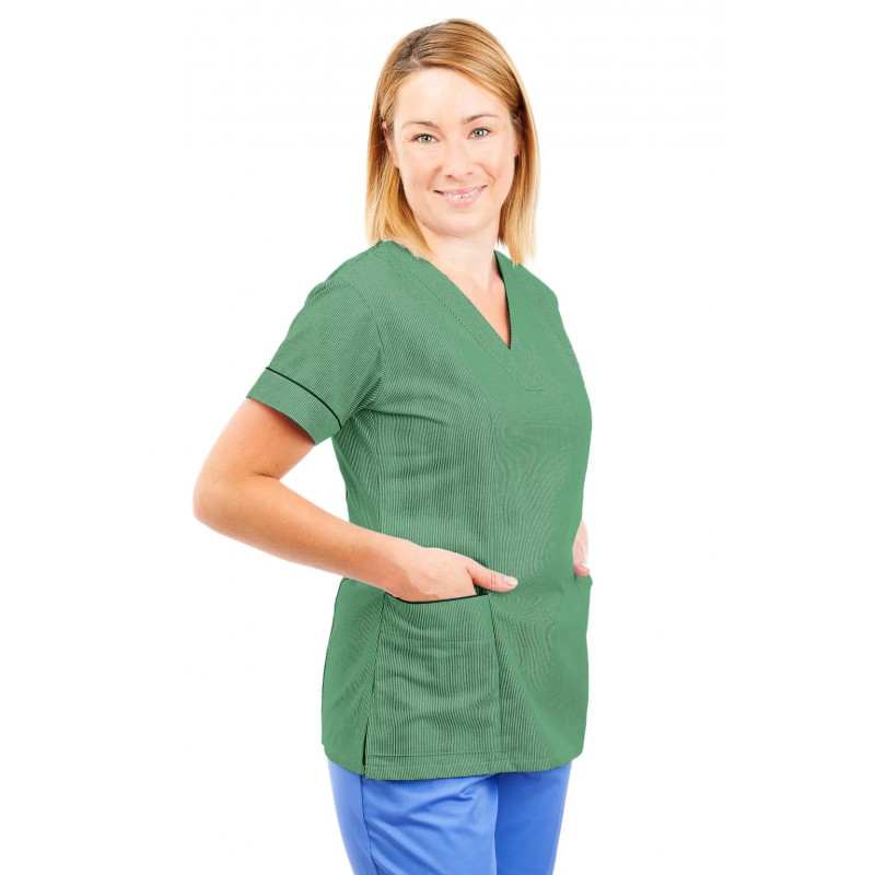 T05 Nursing Uniforms Fitted Scrub V Neck Pinstripe Aqua and Green T05-PAQ