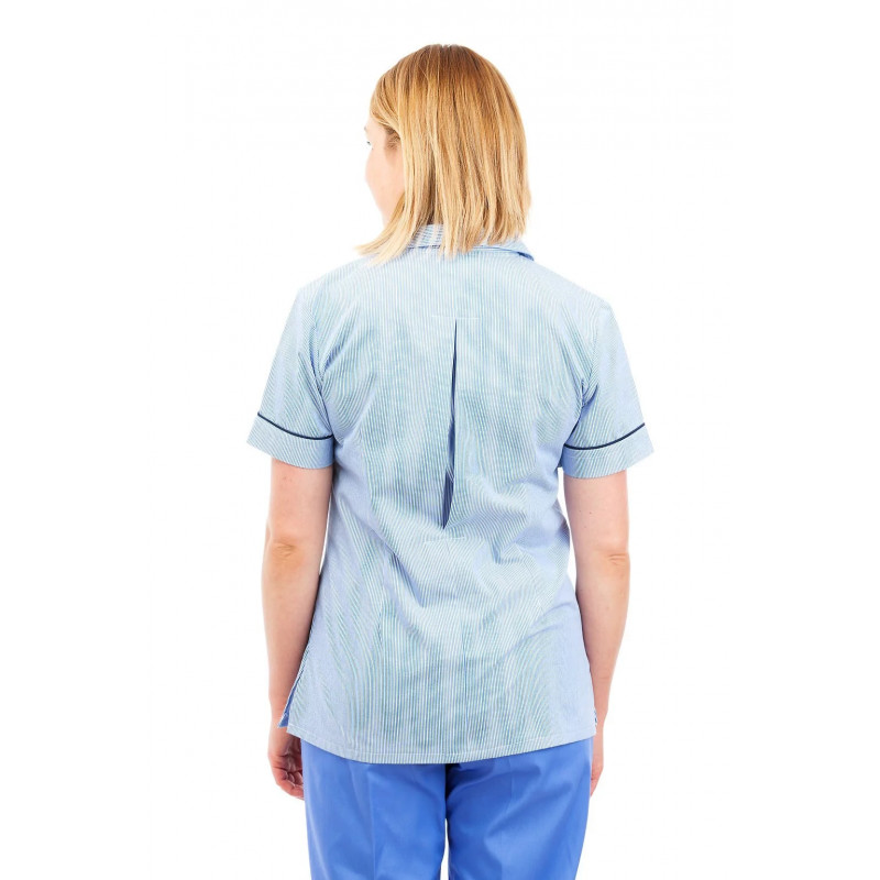 T01 Light Blue Pinstripe - Nurses Uniform Tunic Revere Collar T01