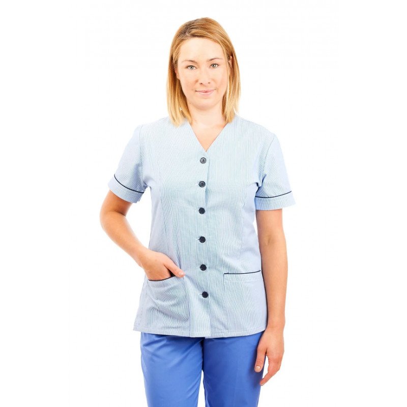 T02 Light Blue Pinstripe - Nurses Uniform V Neck T02