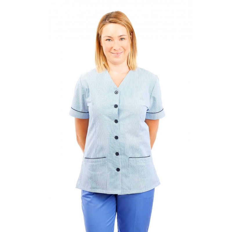 T02 Light Blue Pinstripe - Nurses Uniform V Neck T02