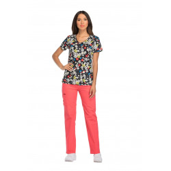 Dickies Prints V-Neck Top In Pretty Little Kitty DK700