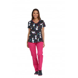 Dickies Prints V-Neck Top In Pretty Little Kitty DK700