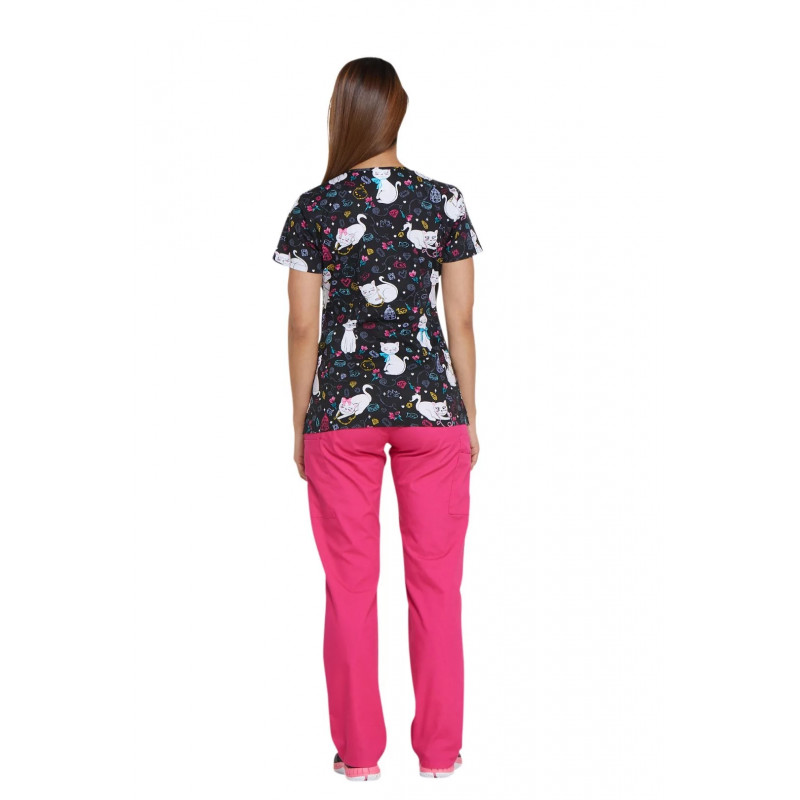 Dickies Prints V-Neck Top In Pretty Little Kitty DK700